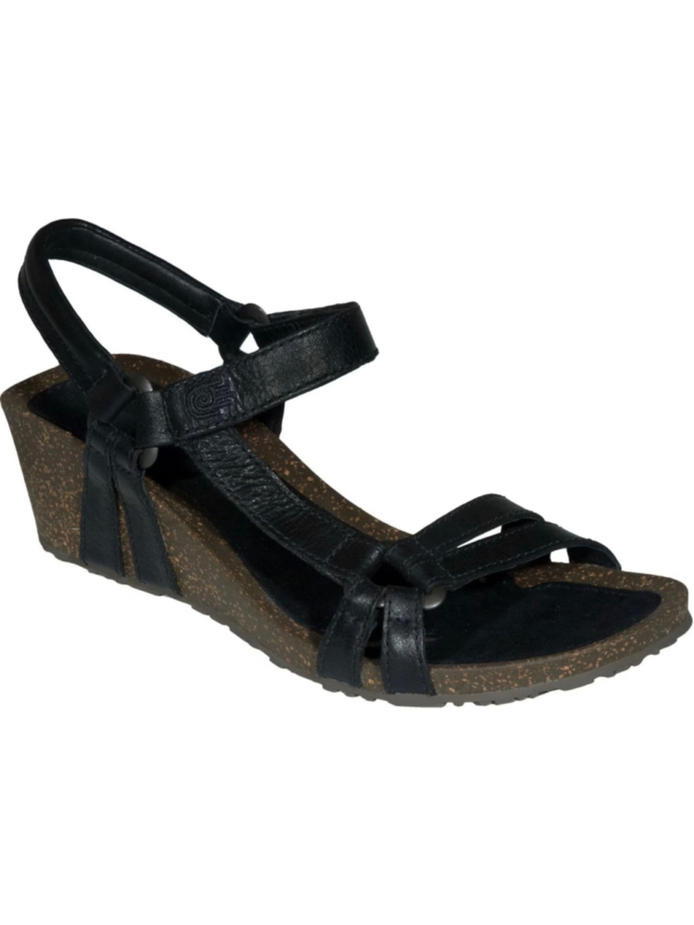 Teva Womens Ventura Wedge Sandal Black Leather Size 6.5 Cork Insole Strappy